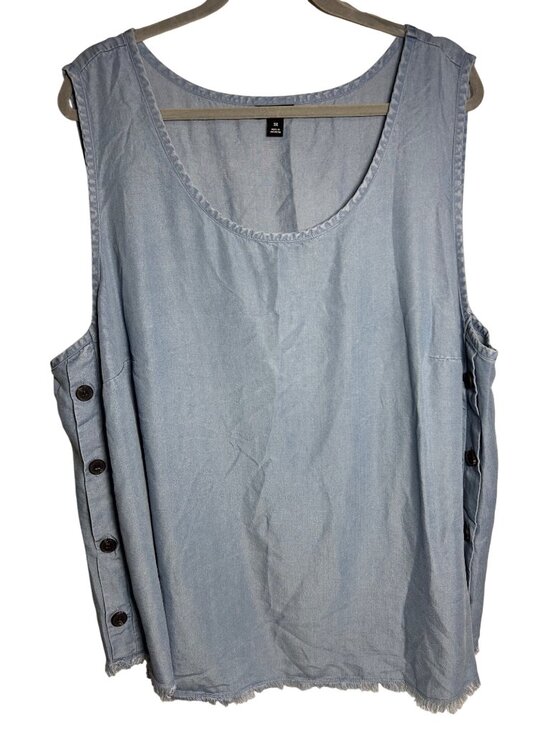a.n.a Tops - A.N.A Sleeveless Tank Top 3X With Side Button Details Frayed Hem Soft Light Blue
